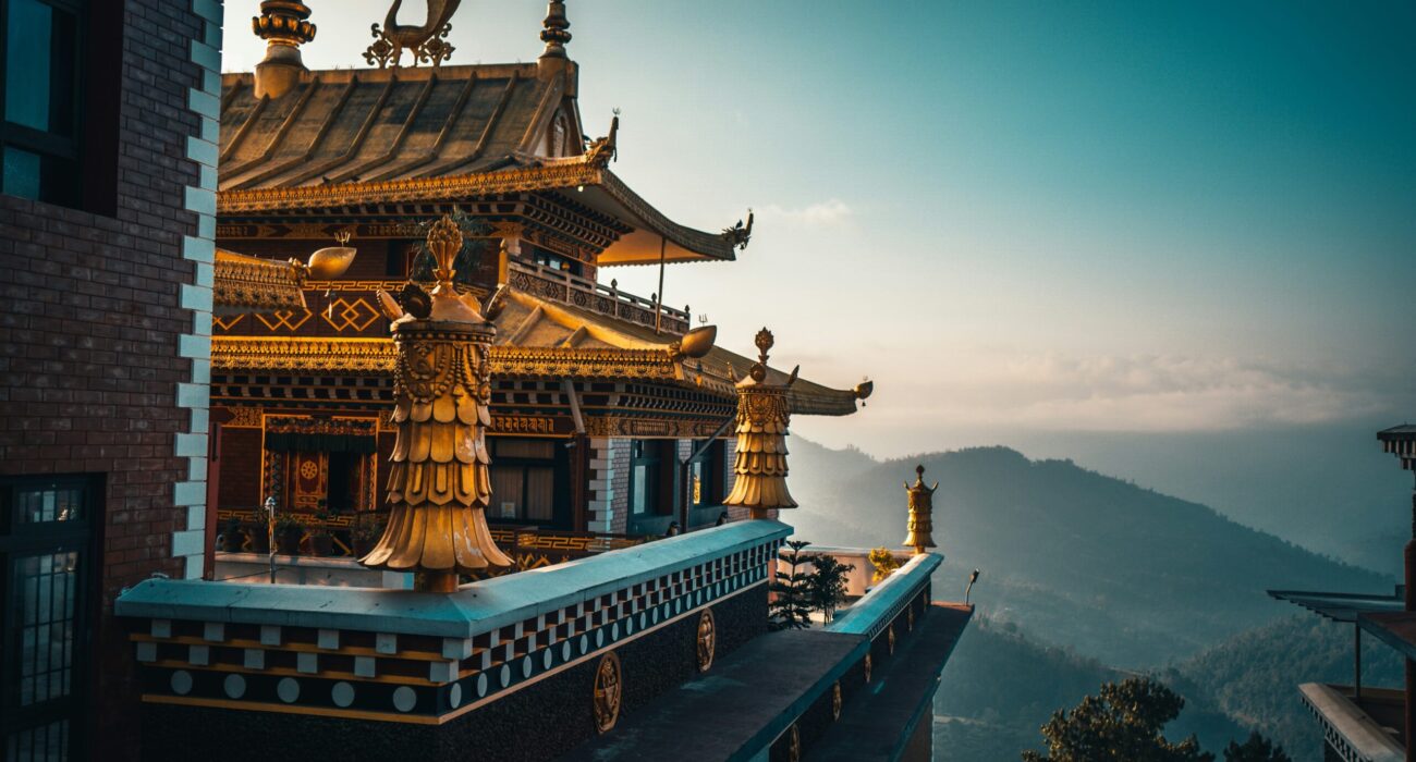 Buddhist monastery Thrangu Tashi Yangtse, Nepal near Stupa Namobuddha in the Himalaya mountains